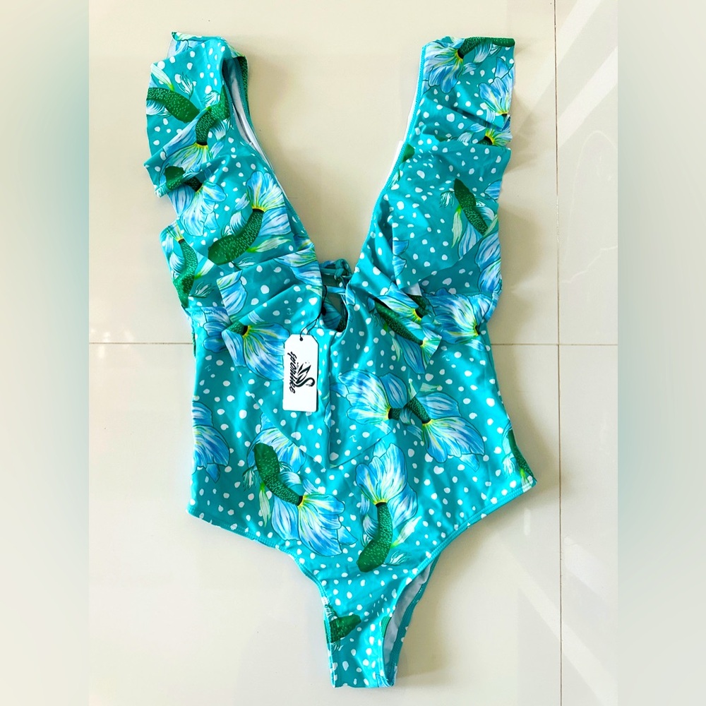 SPORLIKE Women One Piece Swimsuit V-Neck Ruffle Bathing Suit Padded Monokini L